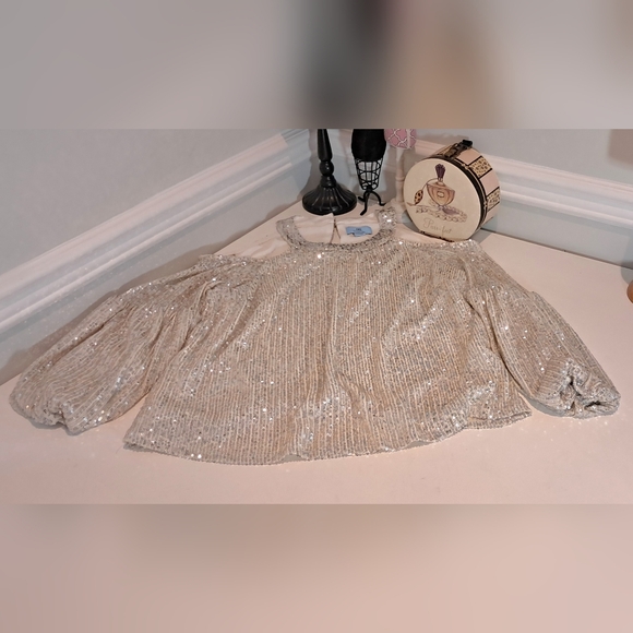 CeCe Champagne Holiday Affair Sequin Shoulerless Top Size L NWT - Picture 10 of 11